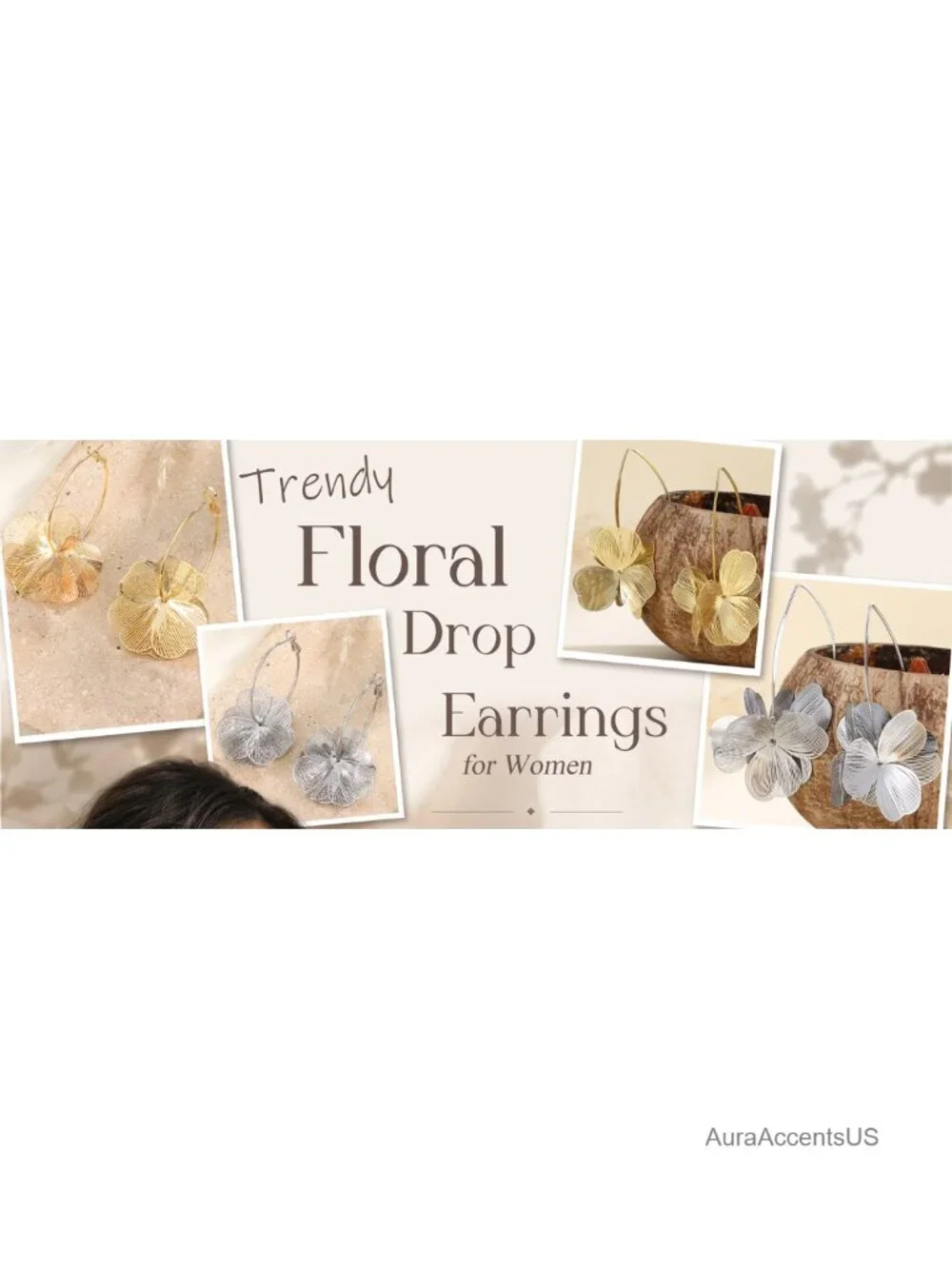 Gold Flower Dangle Earrings for Women, Hypoallergenic S925 Silver Post,